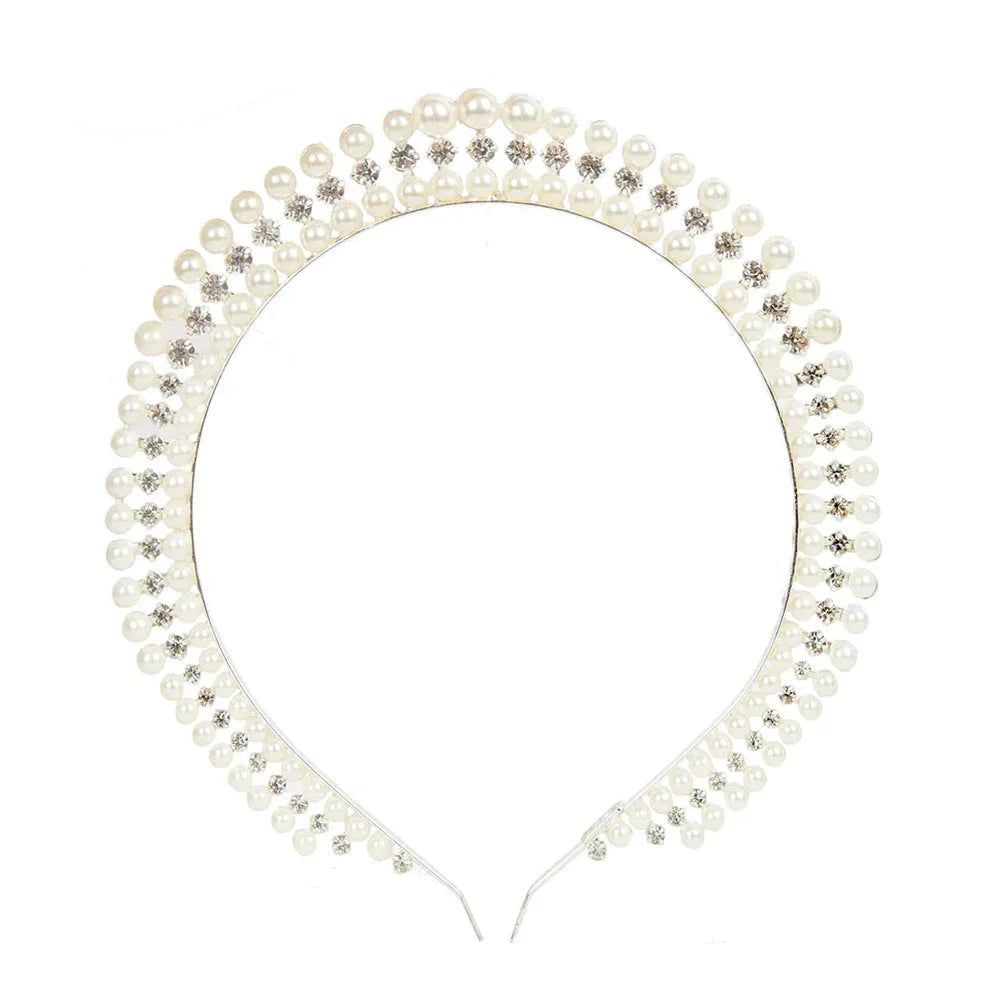 Gold Elegant Faux Pearl Bridal Headband - Multi-Layer
