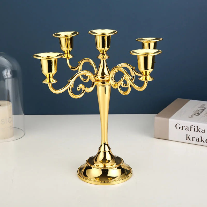 Gold Elegant Metal Candelabra 5 Arm Candle Holder