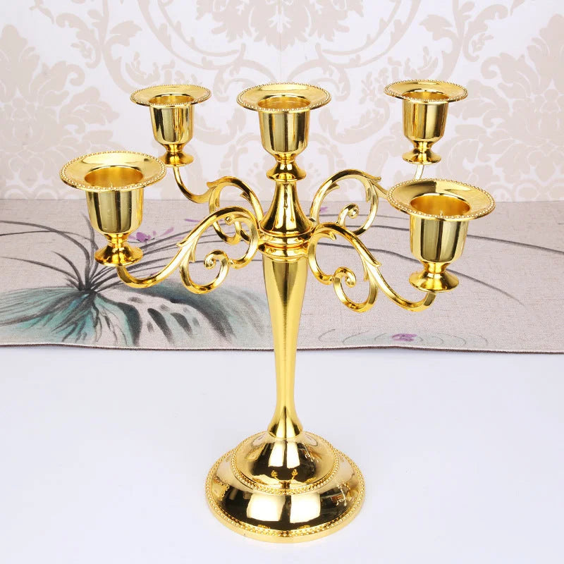 Gold Elegant Metal Candelabra 5 Arm Candle Holder