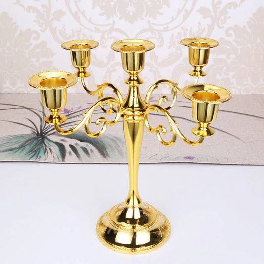 Gold Elegant Metal Candelabra 5 Arm Candle Holder