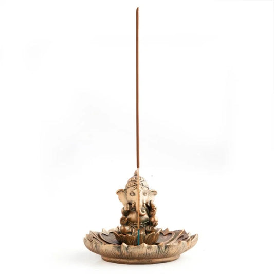 Gold Ganesh on Lotus Incense Burner - Health & Beauty >