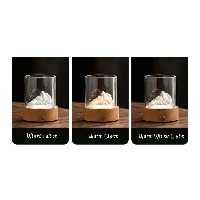 Gold LED Glass Night Light with Mountain Design USB