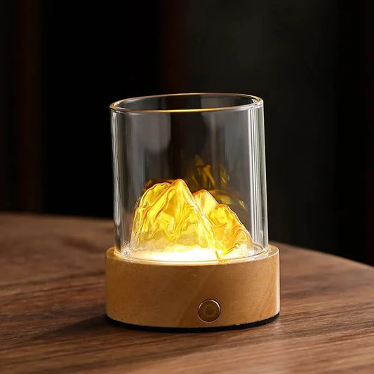 Gold LED Glass Night Light with Mountain Design USB