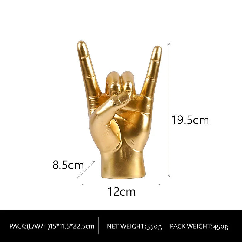 Gold Left Hand Resin Rock and Roll Hand Figurine - Stylish