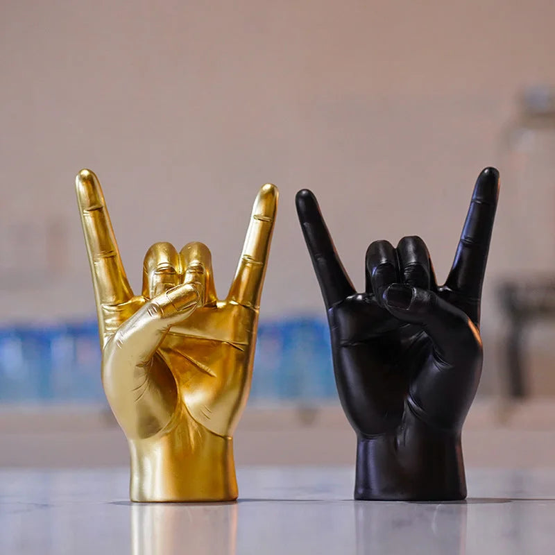Gold Left Hand Resin Rock and Roll Hand Figurine - Stylish
