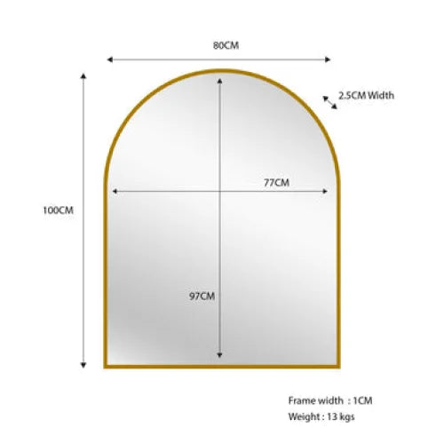 Gold Metal Arch Mirror - Small 80cm x 100cm - Home & Garden