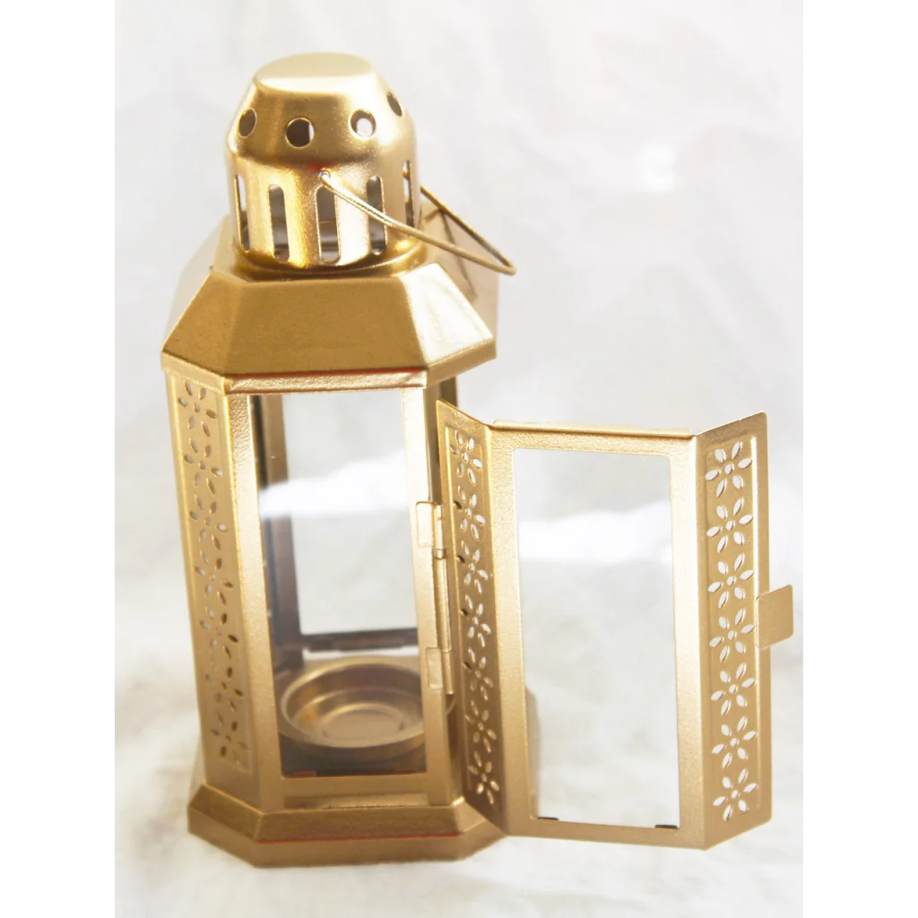 Gold Metal Miners Lantern 21cm Tealight Candle Holder