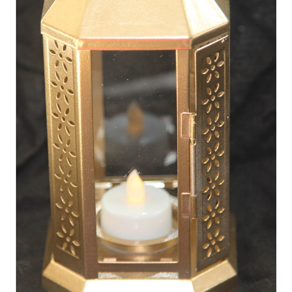 Gold Metal Miners Lantern 21cm Tealight Candle Holder