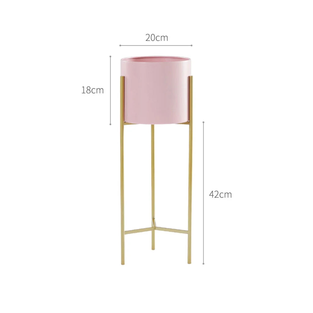 Gold Metal Plant Stand 2 Layer 42cm with Pink Flower Pot Holder Corner Shelving Rack Indoor Display