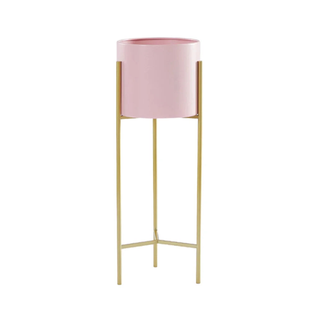 Gold Metal Plant Stand 2 Layer 42cm with Pink Flower Pot Holder Corner Shelving Rack Indoor Display