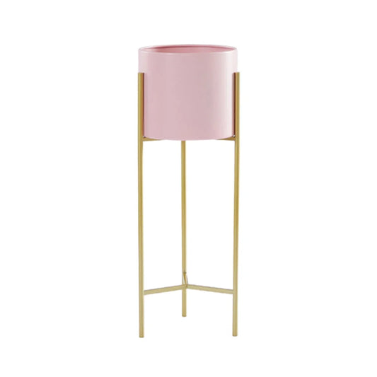 Gold Metal Plant Stand 2 Layer 42cm with Pink Flower Pot Holder Corner Shelving Rack Indoor Display