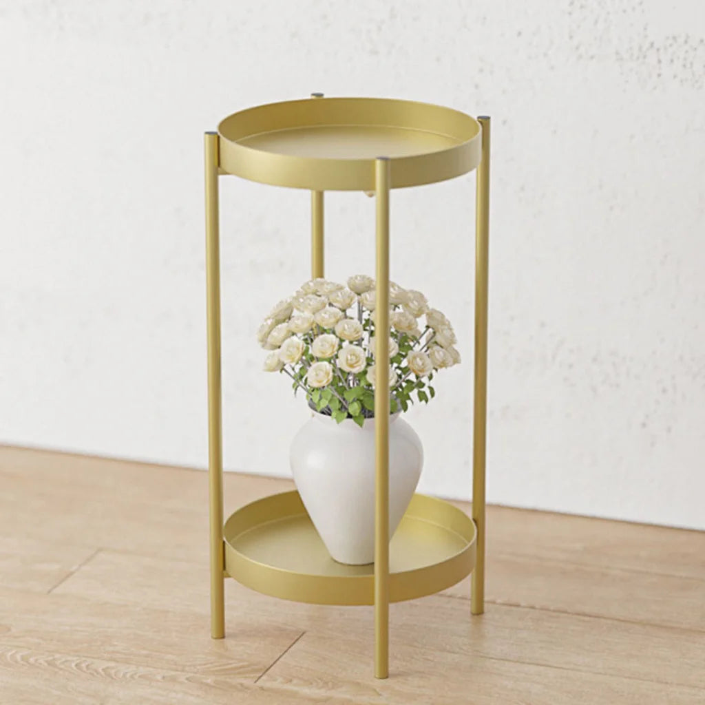 Gold Metal Plant Stand 2 Layer 50cm with Flower Pot Holder Corner Shelving Rack Indoor Display