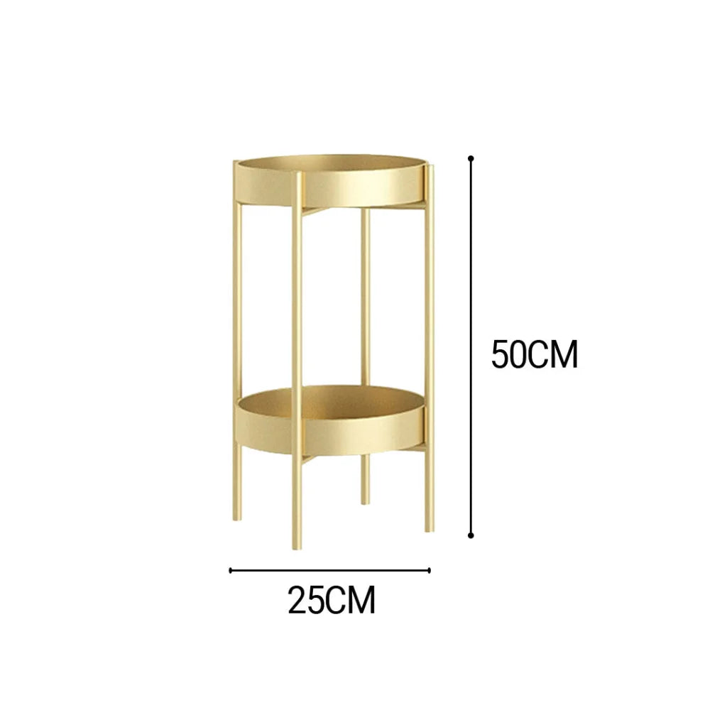 Gold Metal Plant Stand 2 Layer 50cm with Flower Pot Holder Corner Shelving Rack Indoor Display