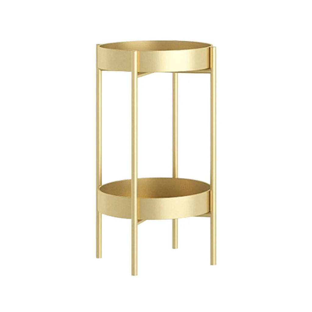 Gold Metal Plant Stand 2 Layer 50cm with Flower Pot Holder Corner Shelving Rack Indoor Display
