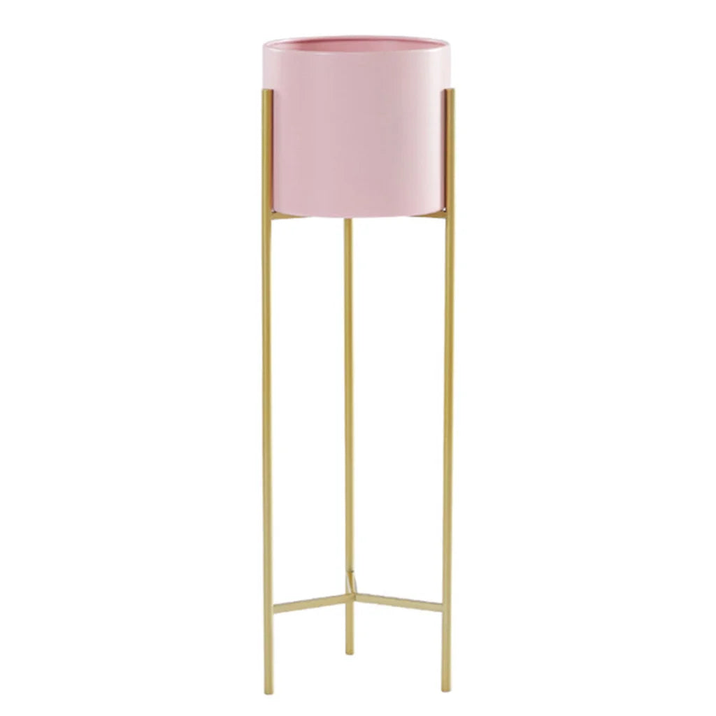Gold Metal Plant Stand 2 Layer 60cm with Pink Flower Pot Holder Corner Shelving Rack Indoor Display