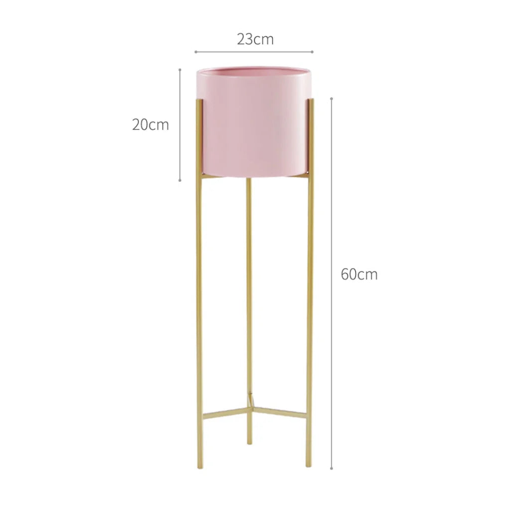 Gold Metal Plant Stand 2 Layer 60cm with Pink Flower Pot Holder Corner Shelving Rack Indoor Display