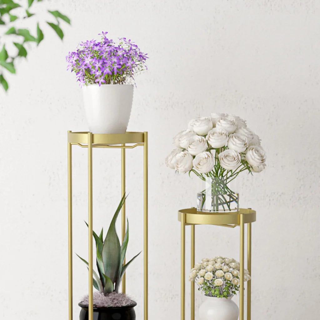 Gold Metal Plant Stand 2 Layer 80cm with Flower Pot Holder Corner Shelving Rack Indoor Display