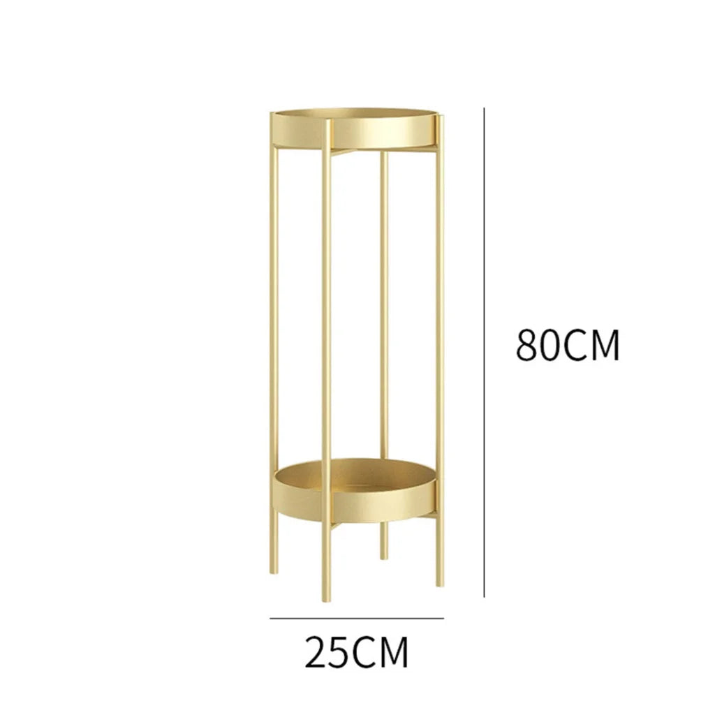 Gold Metal Plant Stand 2 Layer 80cm with Flower Pot Holder Corner Shelving Rack Indoor Display