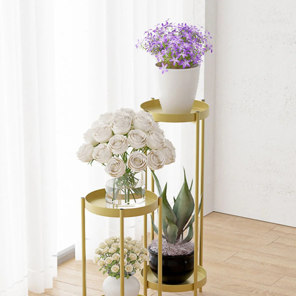 Gold Metal Plant Stand 2 Layer 80cm with Flower Pot Holder Corner Shelving Rack Indoor Display