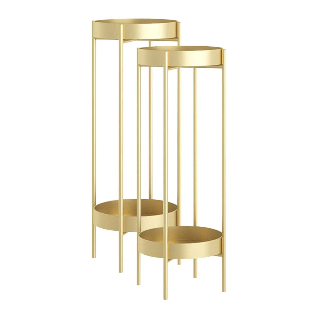 Gold Metal Plant Stand 2X 2 Layer 80cm with Flower Pot Holder Corner Shelving Rack Indoor Display
