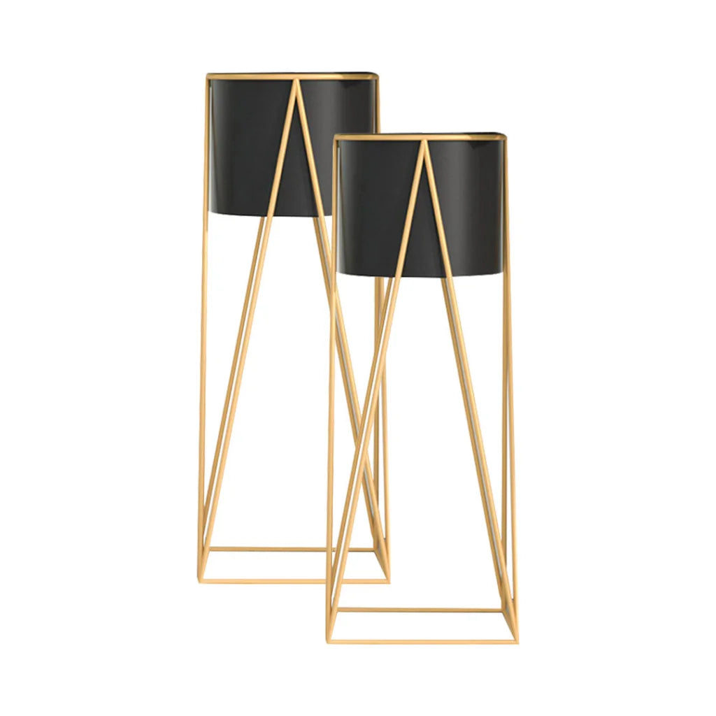 Gold Metal Plant Stand 2X 50cm with Black Flower Pot Holder Corner Shelving Rack Indoor Display