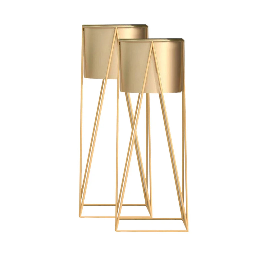 Gold Metal Plant Stand 2X 50cm with Gold Flower Pot Holder Corner Shelving Rack Indoor Display