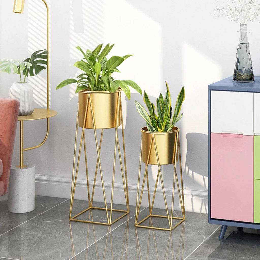 Gold Metal Plant Stand 2X 50cm with Gold Flower Pot Holder Corner Shelving Rack Indoor Display