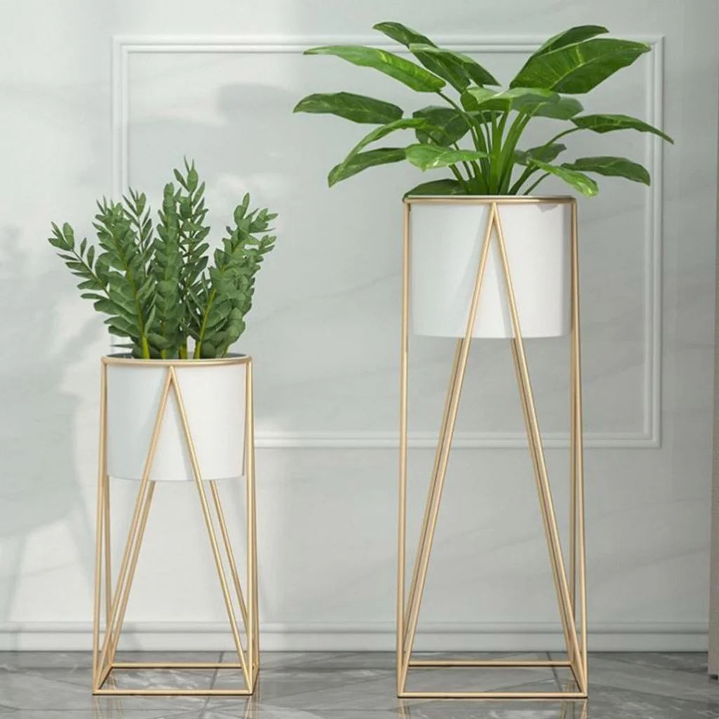 Gold Metal Plant Stand 2X 50cm with White Flower Pot Holder Corner Shelving Rack Indoor Display