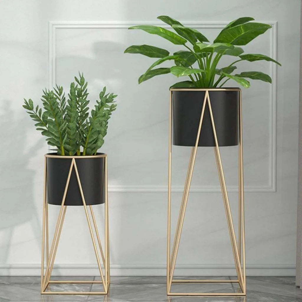 Gold Metal Plant Stand 2X 70cm with Black Flower Pot Holder Corner Shelving Rack Indoor Display