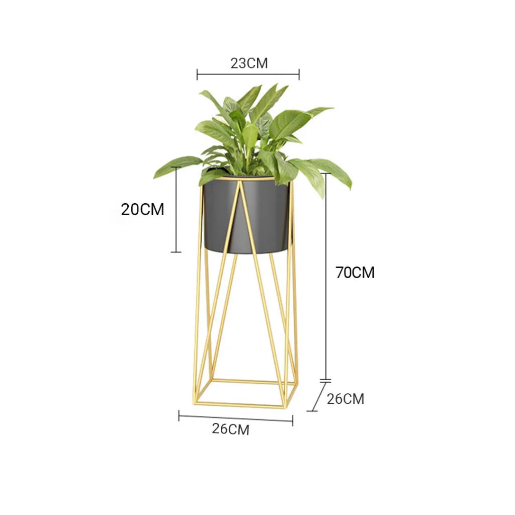 Gold Metal Plant Stand 2X 70cm with Black Flower Pot Holder Corner Shelving Rack Indoor Display
