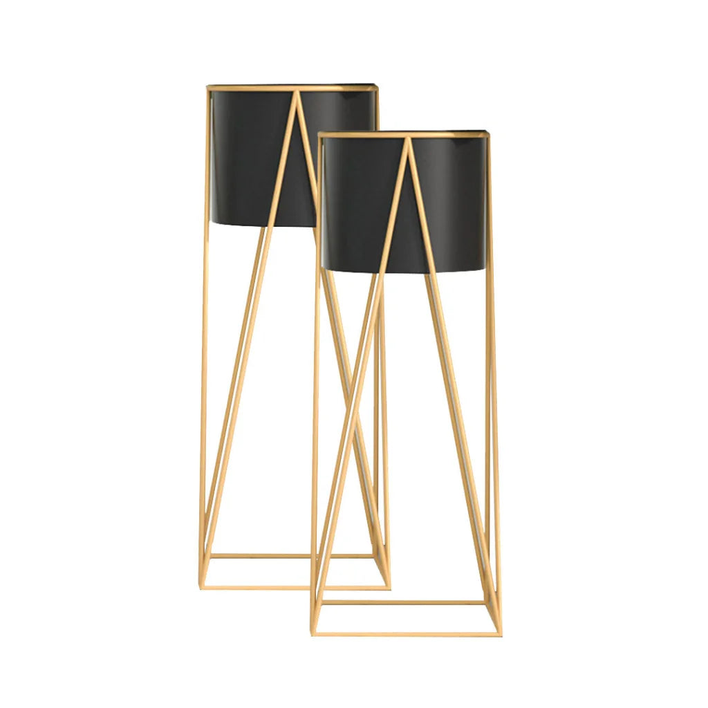 Gold Metal Plant Stand 2X 70cm with Black Flower Pot Holder Corner Shelving Rack Indoor Display