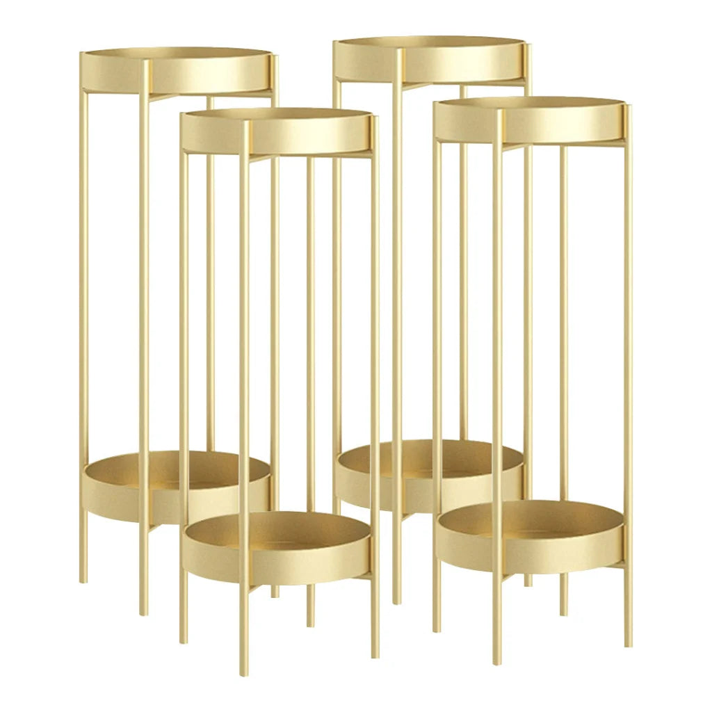 Gold Metal Plant Stand 4X 2 Layer 80cm with Flower Pot Holder Corner Shelving Rack Indoor Display