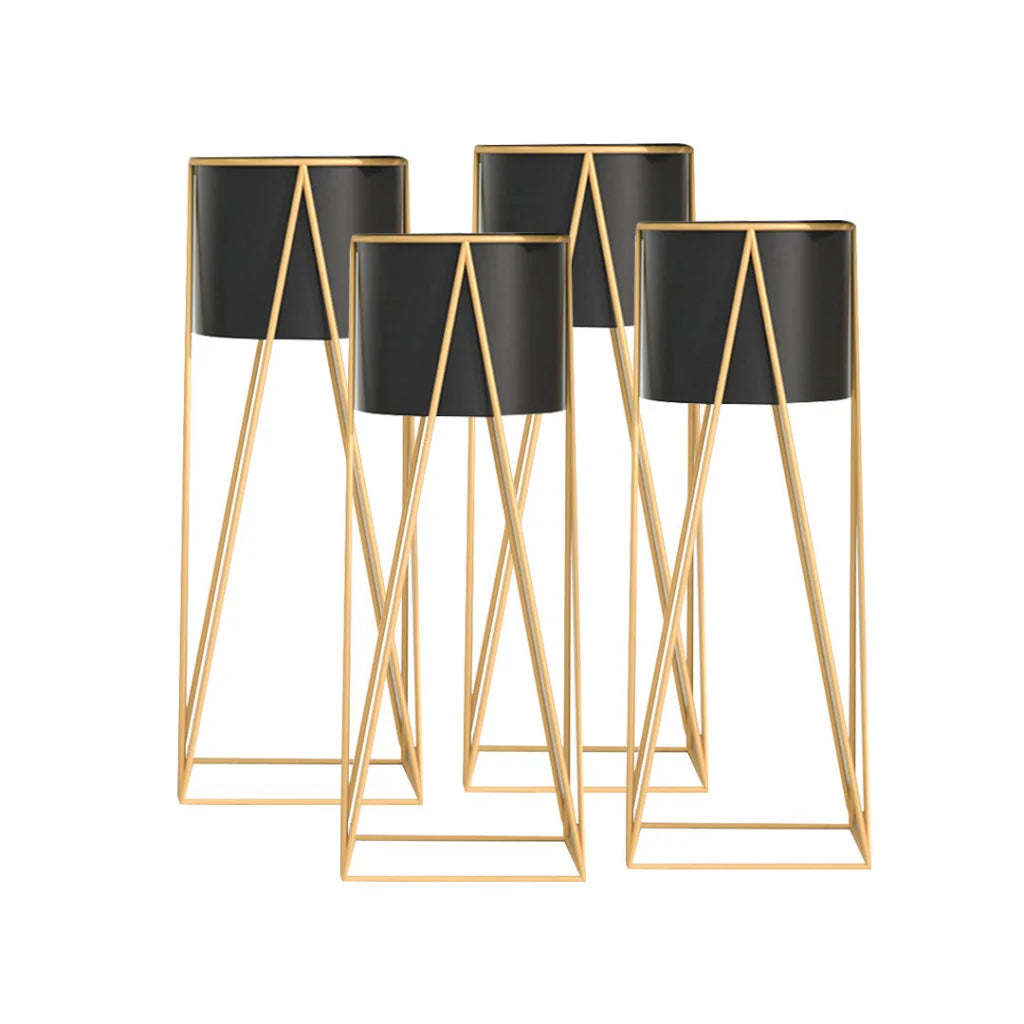 Gold Metal Plant Stand 4X 50cm with Black Flower Pot Holder Corner Shelving Rack Indoor Display