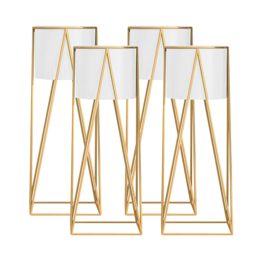 Gold Metal Plant Stand 4X 50cm with White Flower Pot Holder Corner Shelving Rack Indoor Display