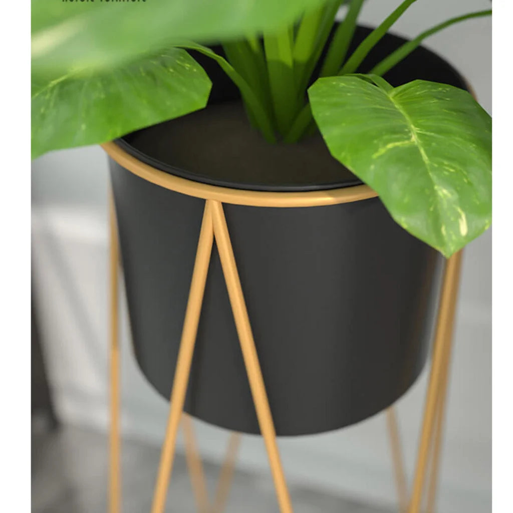 Gold Metal Plant Stand 50cm with Black Flower Pot Holder Corner Shelving Rack Indoor Display