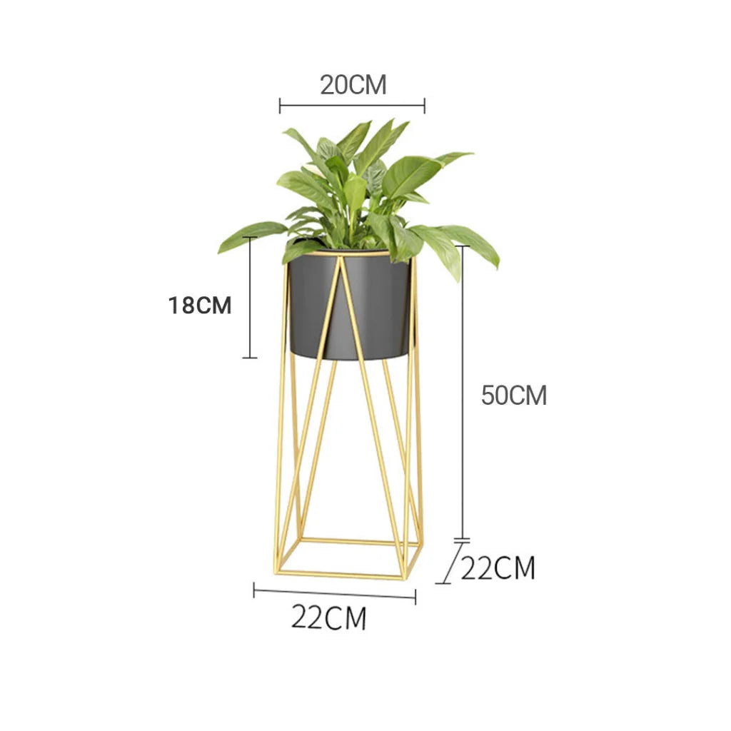 Gold Metal Plant Stand 50cm with Black Flower Pot Holder Corner Shelving Rack Indoor Display