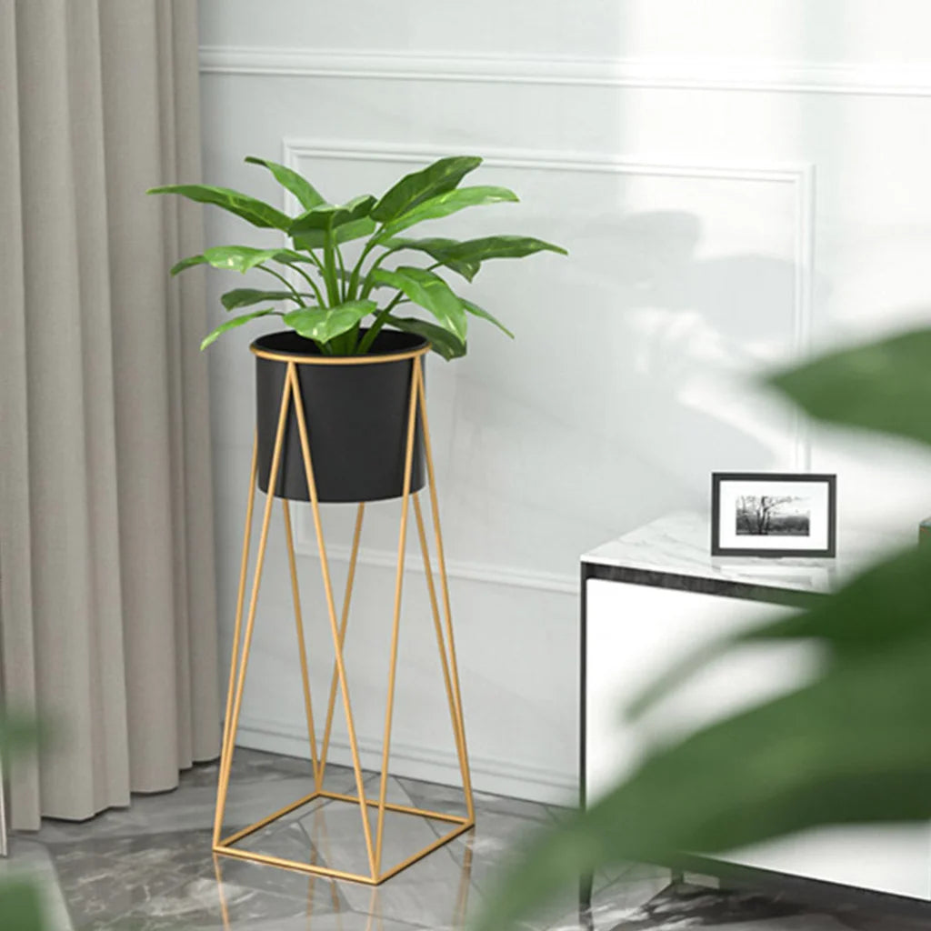 Gold Metal Plant Stand 50cm with Black Flower Pot Holder Corner Shelving Rack Indoor Display