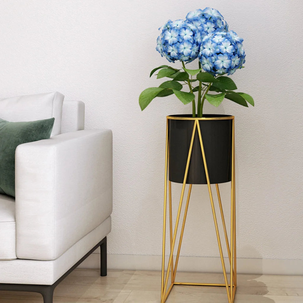 Gold Metal Plant Stand 50cm with Black Flower Pot Holder Corner Shelving Rack Indoor Display