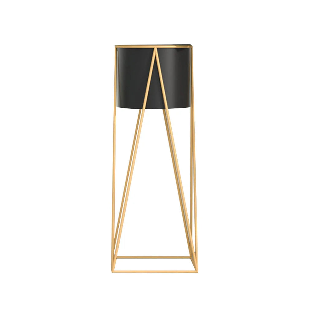Gold Metal Plant Stand 50cm with Black Flower Pot Holder Corner Shelving Rack Indoor Display