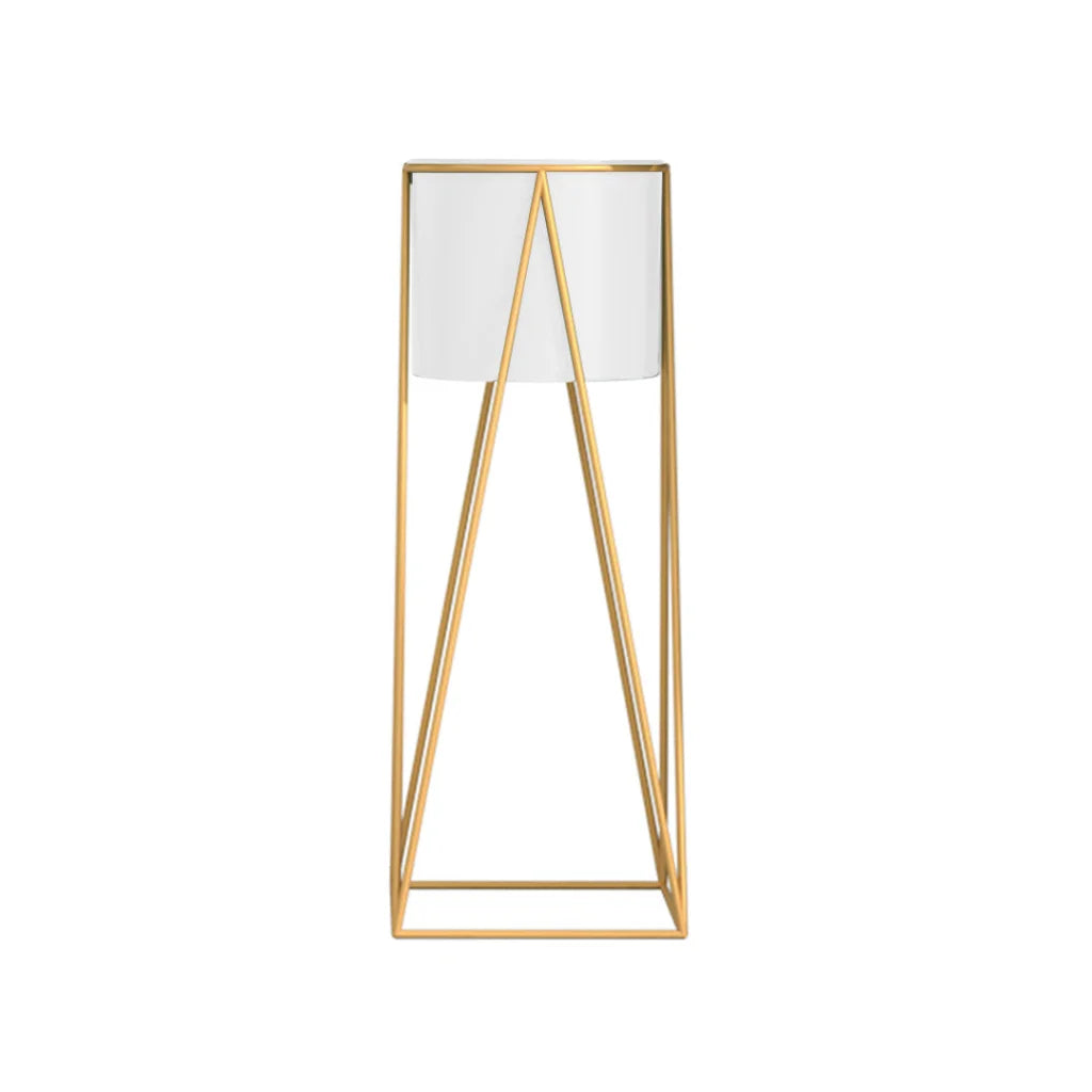 Gold Metal Plant Stand 50cm with White Flower Pot Holder Corner Shelving Rack Indoor Display
