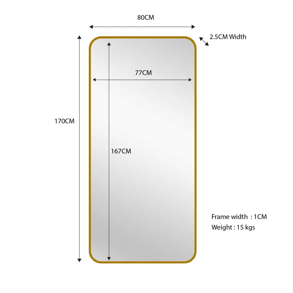 Gold Metal Rectangle Mirror - Medium 80cm x 170cm - Home &