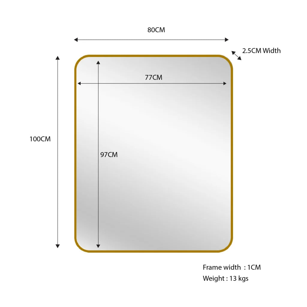 Gold Metal Rectangle Mirror - Small 80cm x 100cm - Home &