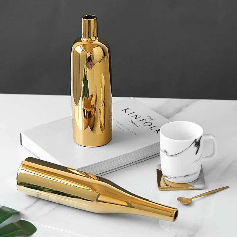 Gold Plated Ceramic Flower Vase - Desktop Decorative