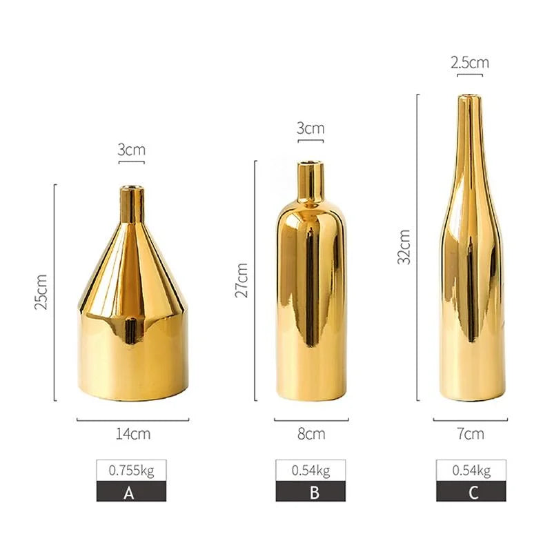 Gold Plated Ceramic Flower Vase - Desktop Decorative