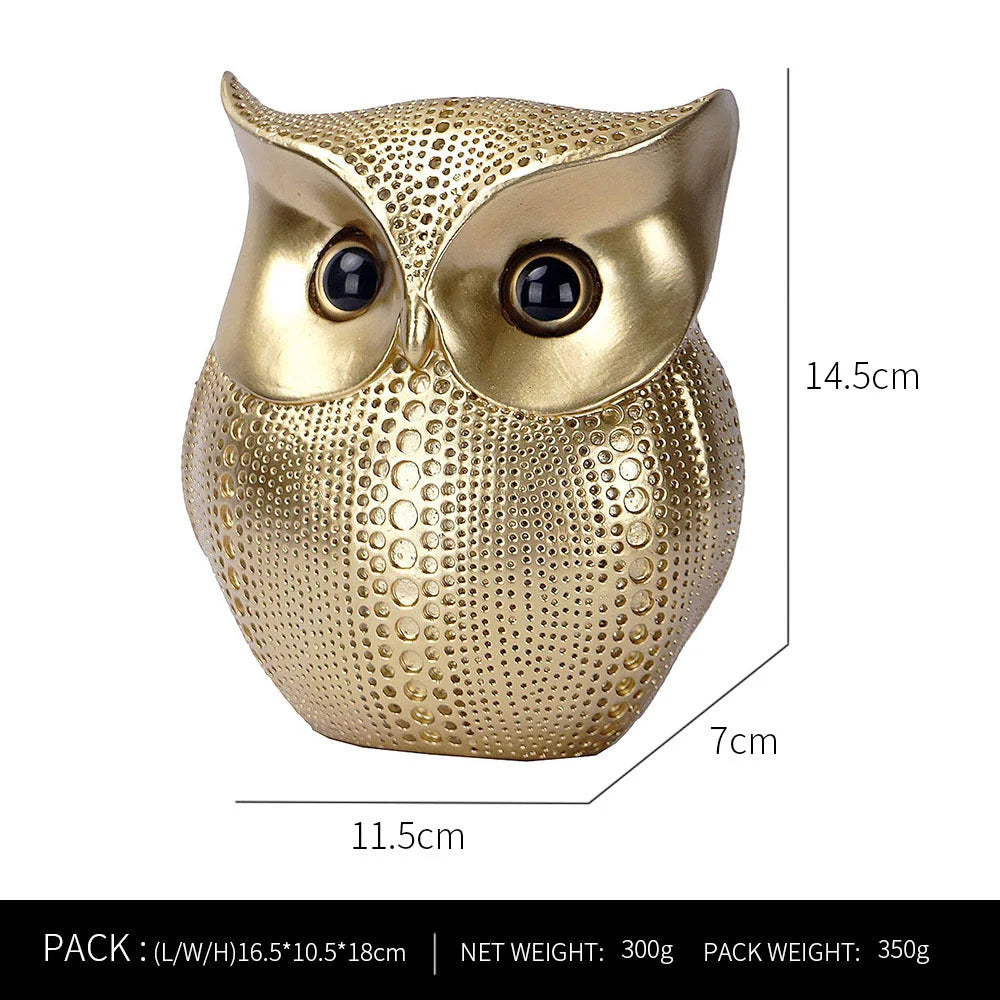 Gold resin owl statue - modern perforated design for living