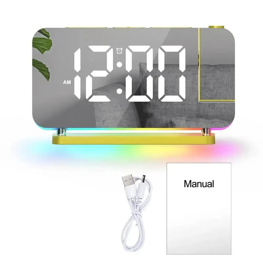 Gold RGB LED Projection Alarm Clock Multi-Color Night Light