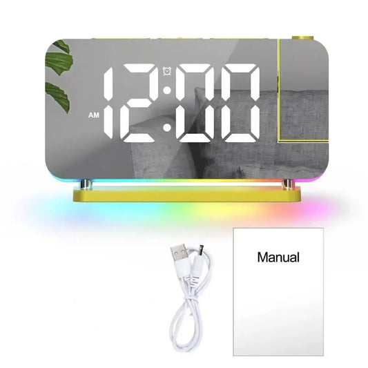 Gold RGB LED Projection Alarm Clock Multi-Color Night Light