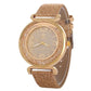 Gold Rhinestone Quartz Watch with Pu Leather Strap
