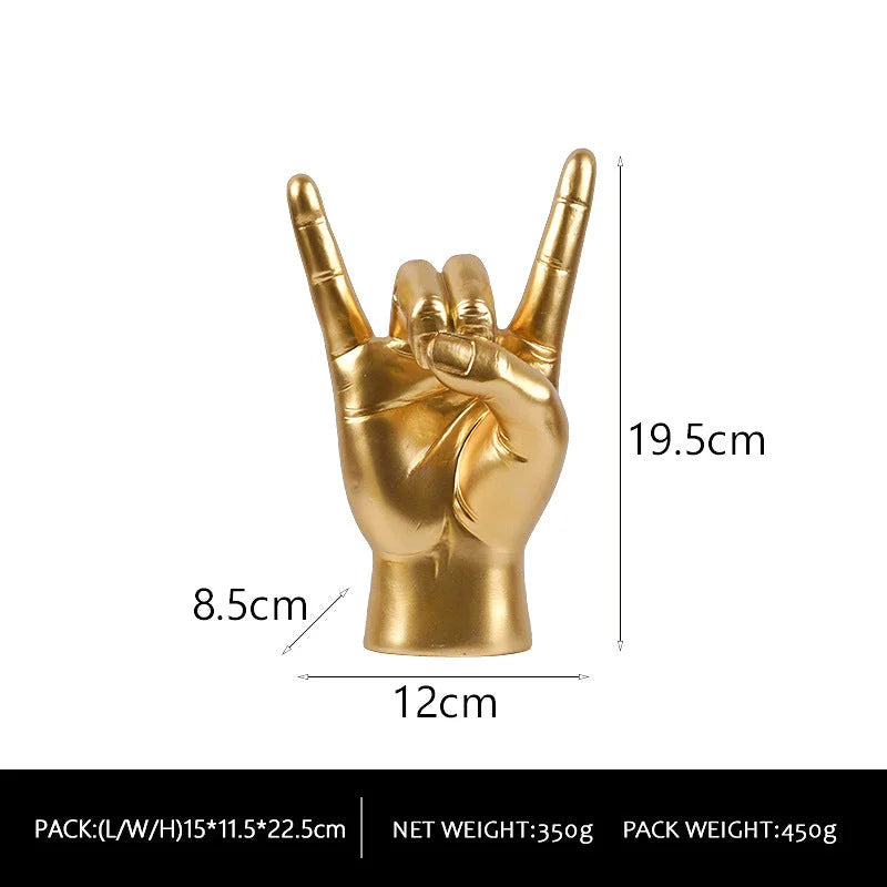 Gold Right Hand Resin Rock and Roll Hand Figurine - Stylish