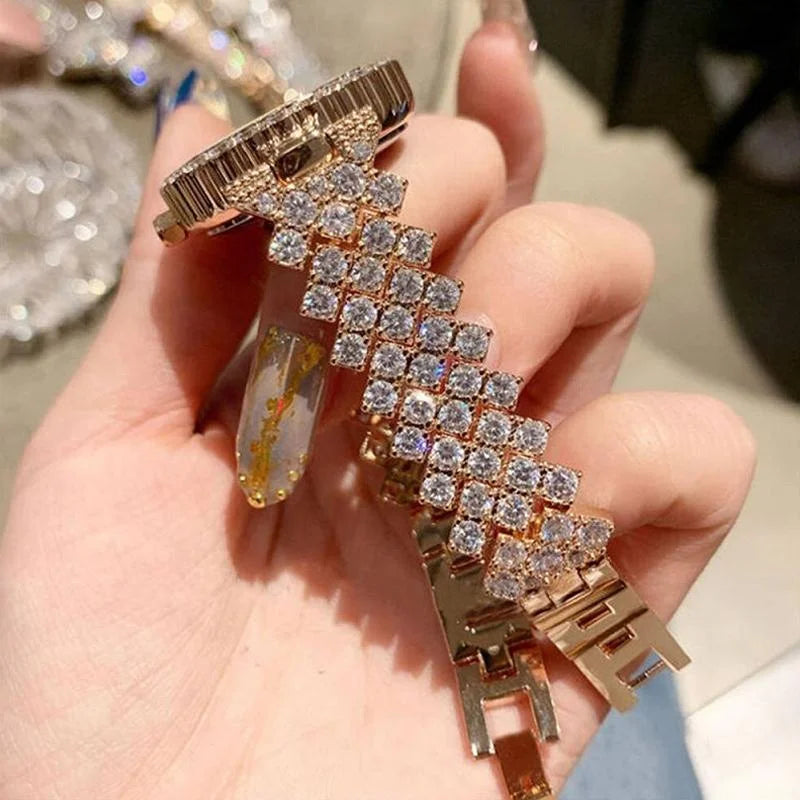 Gold Roman Diamond Watch & Bracelet Set for Women - Fashion